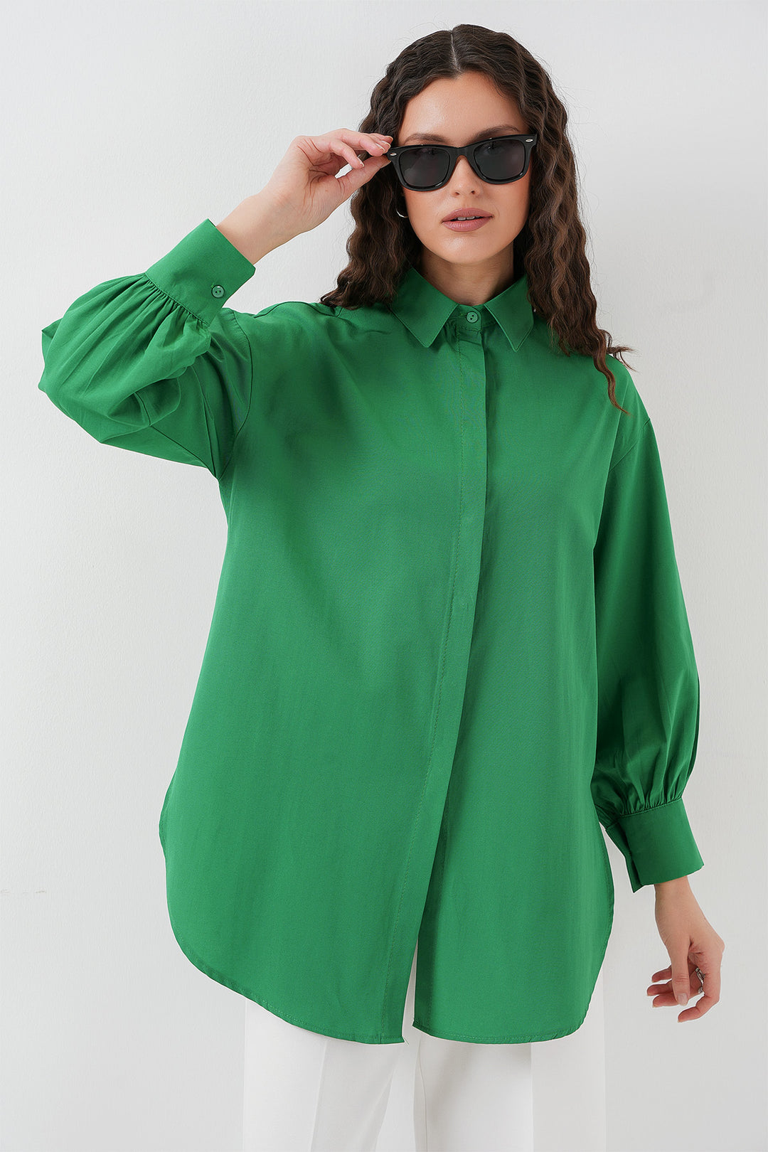 BGD Women Oversized Long Shirt Tunic - Green - Chur
