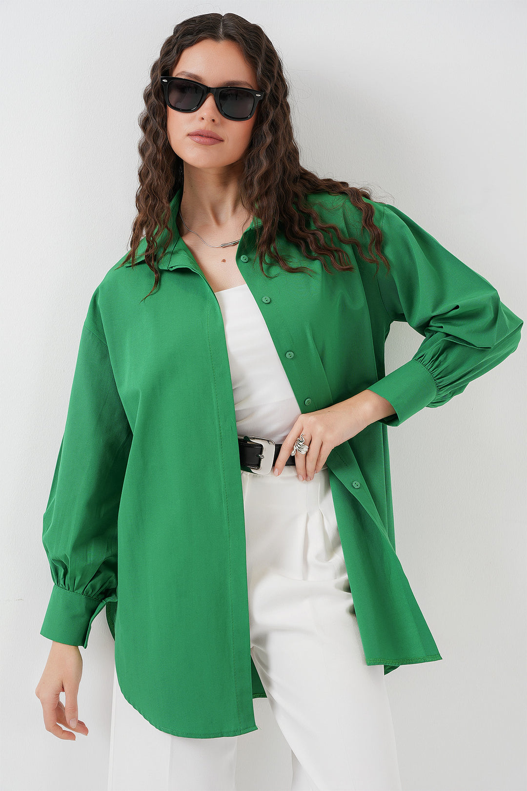 BGD Women Oversized Long Shirt Tunic - Green - Chur