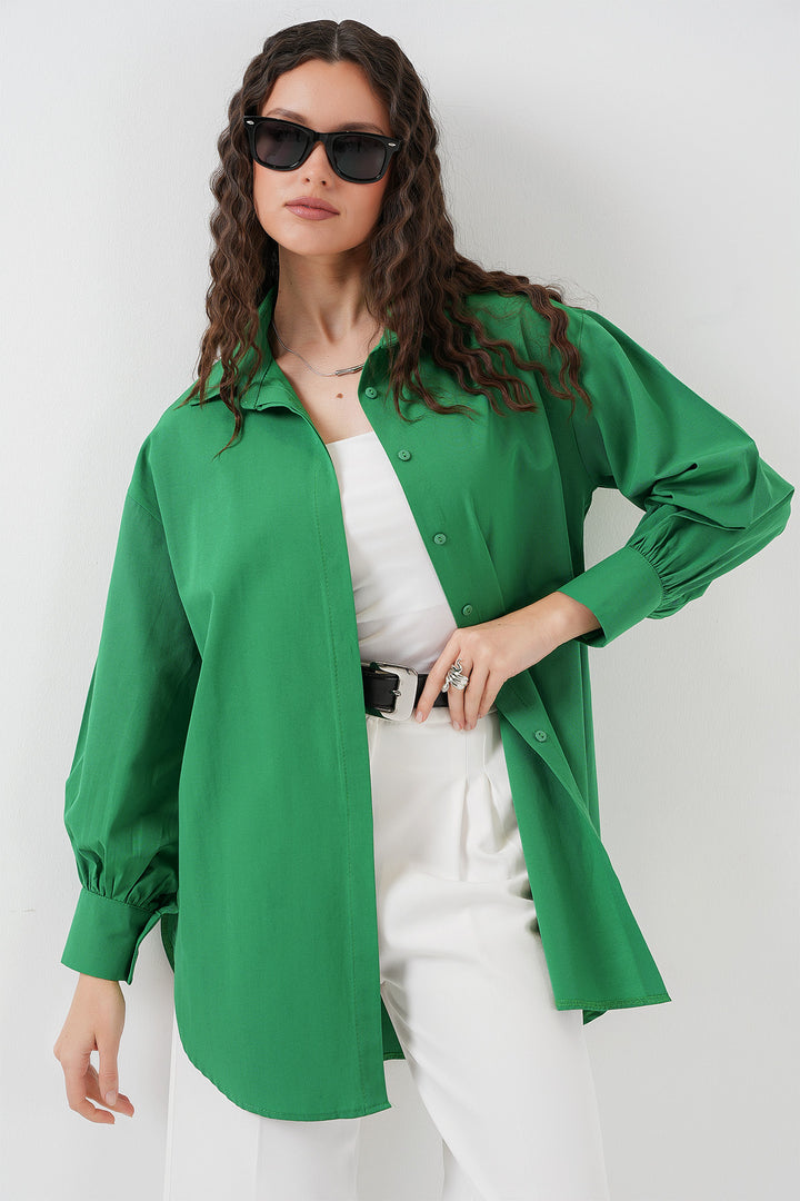 BGD Women Oversized Long Shirt Tunic - Green - Chur