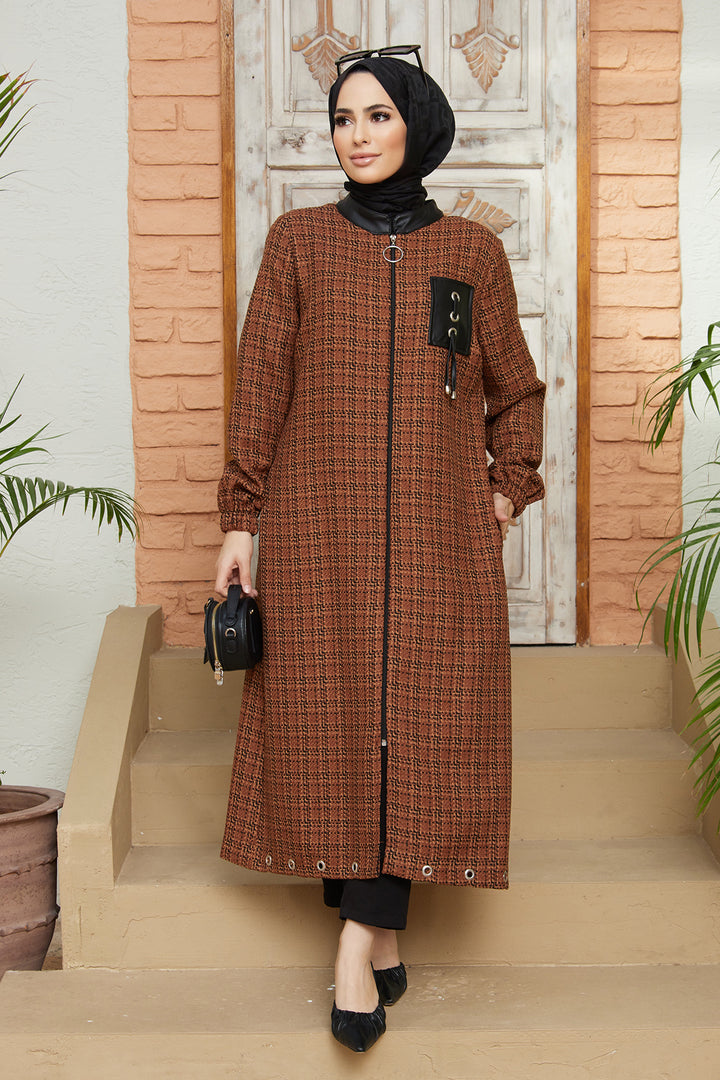 ZRF Women Leather Detailed Zippered Hoodie - Terracotta - Villafranca del Panadés