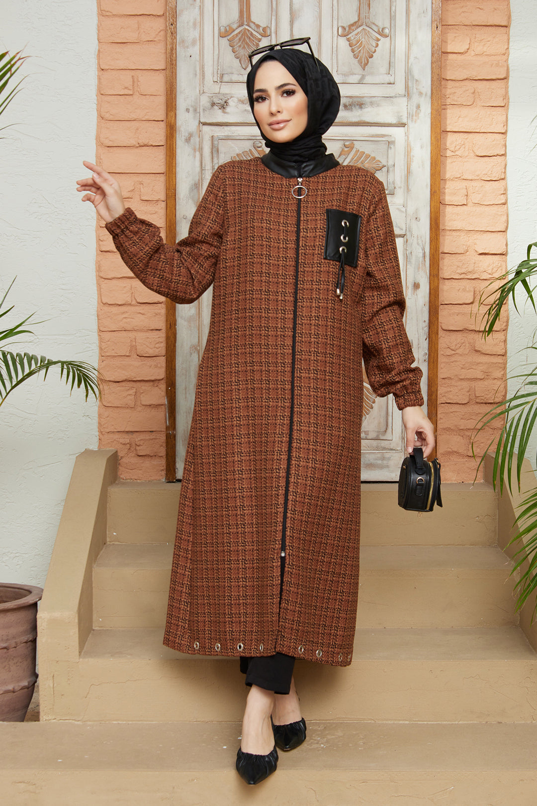 ZRF Women Leather Detailed Zippered Hoodie - Terracotta - Villafranca del Panadés
