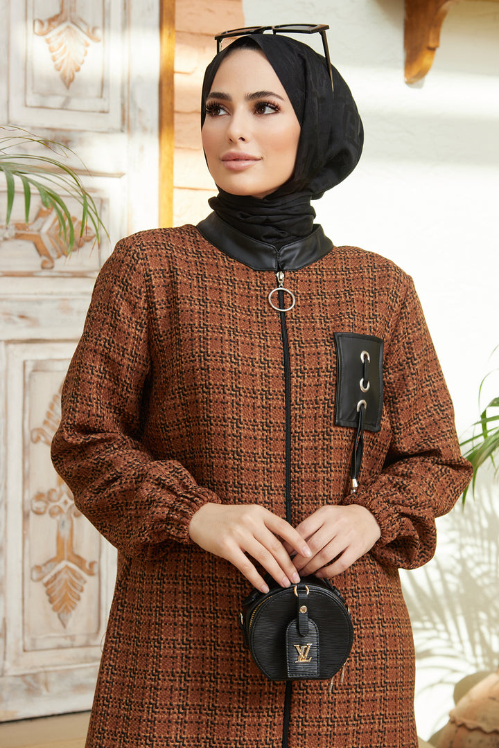 ZRF Women Leather Detailed Zippered Hoodie - Terracotta - Villafranca del Panadés