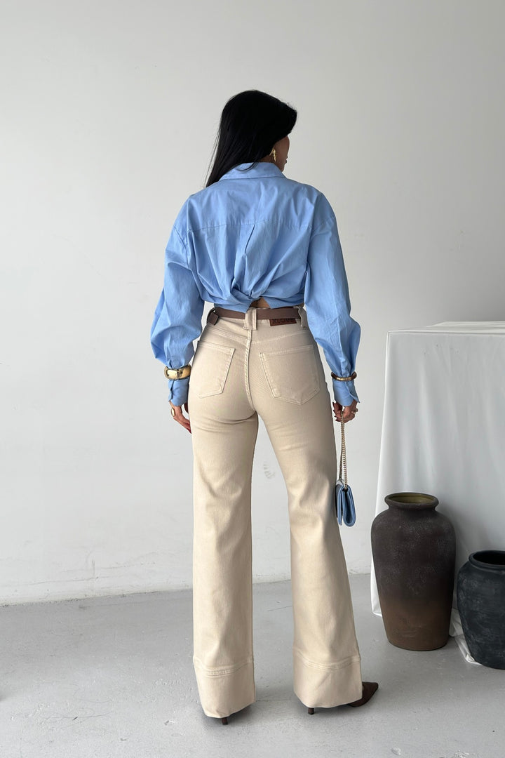 XLJ Palazzo Jeans with Hem Detail - Mission Viejo