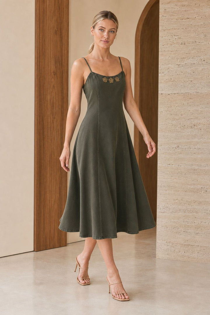 XLJ Elevator Strap Linen Dress HS3107 - Port Coquitlam