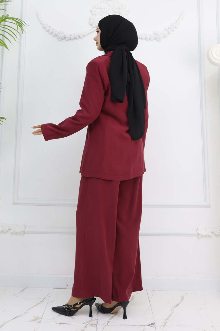 BNG Women İp Bağcıklı Ceket Takım Bordo 2265 - Hoorn