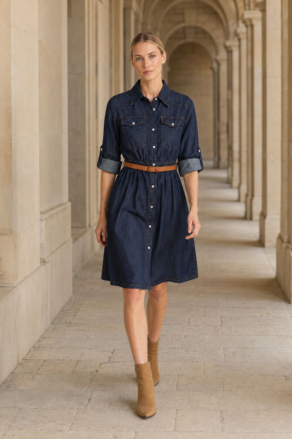 XLJ Short Denim Dress with Ruffle Detail - Orihuela