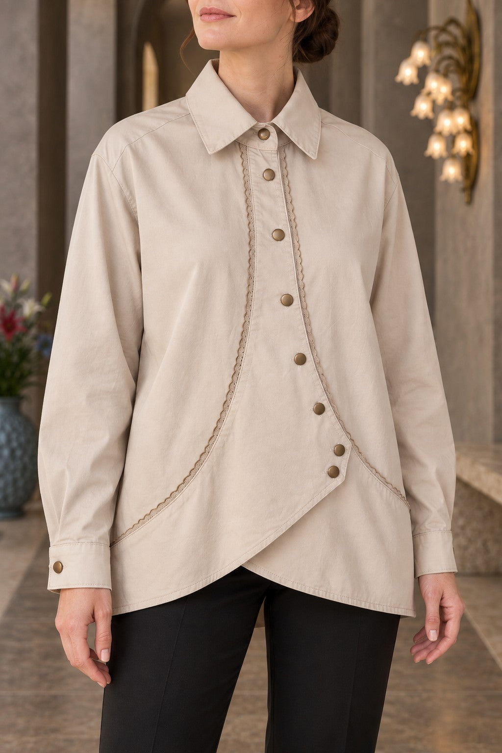 XLJ Lace Detail Buttoned Shirt 6342 - Wijchen