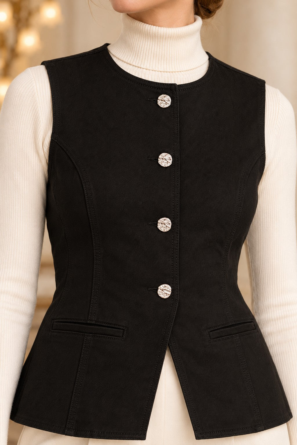 XLJ Denim Vest with Slit Front - Union City