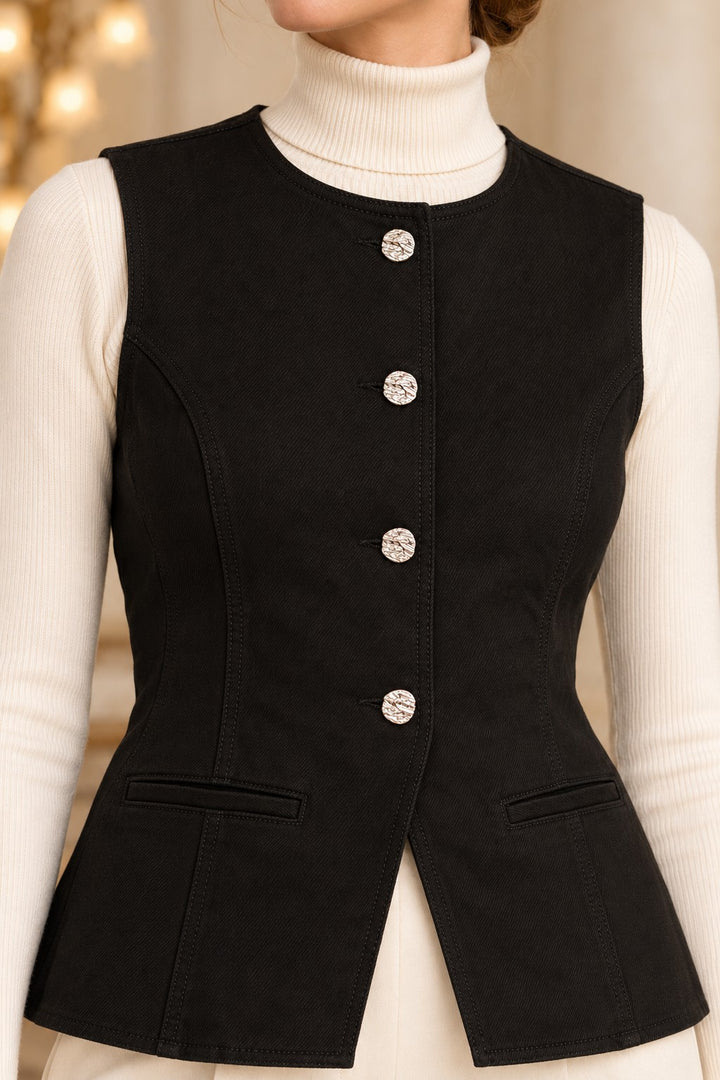 XLJ Denim Vest with Slit Front - Union City