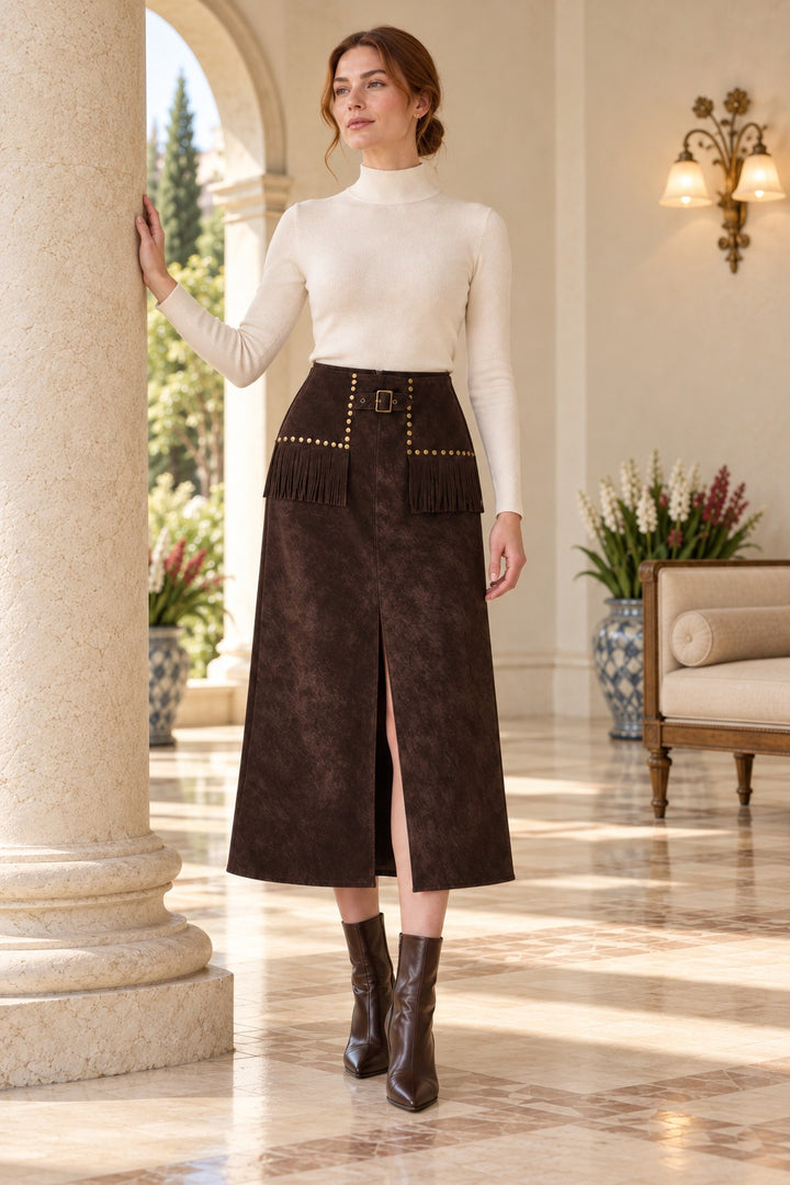 XLJ Tasseled Slit Leather Skirt 1102 - Taylorsville