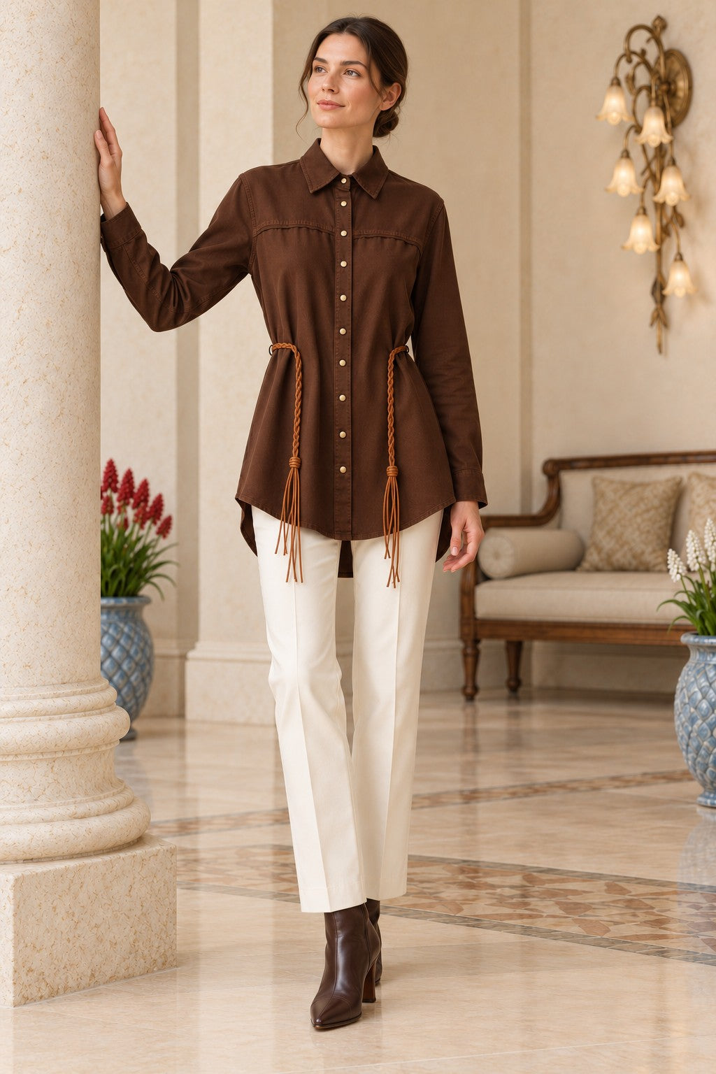XLJ Lace Detail Button-Down Shirt 6409 - Bondy