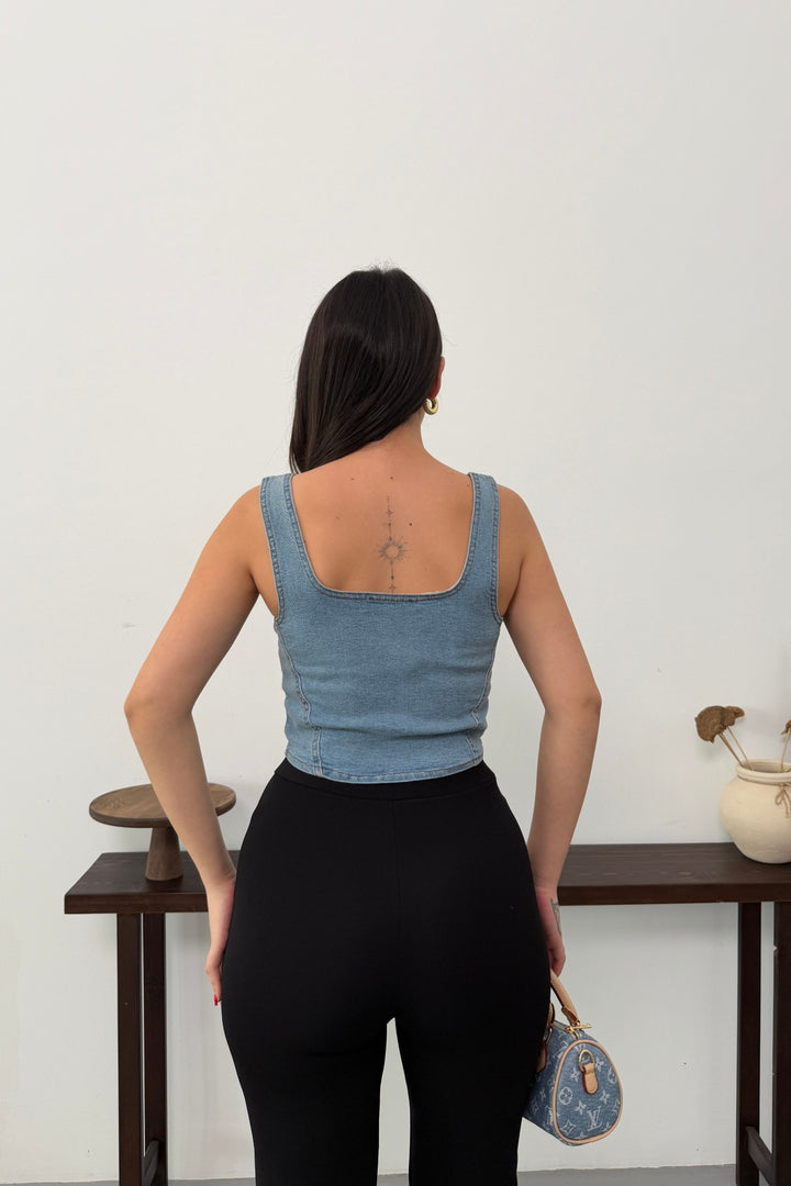 XLJ Denim Bustier with Front Zipper - Grapevine