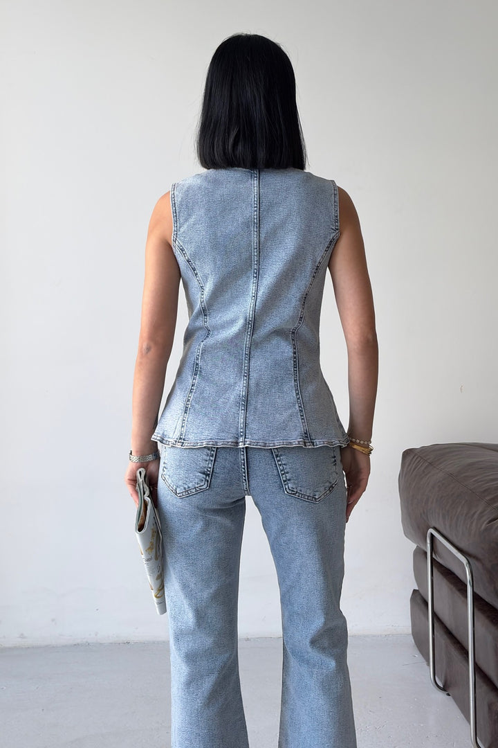 XLJ Denim Vest with Slit Front - Bilhorod-Dnistrovskyi
