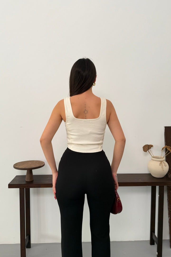 XLJ Denim Bustier with Front Zipper - Cortazar