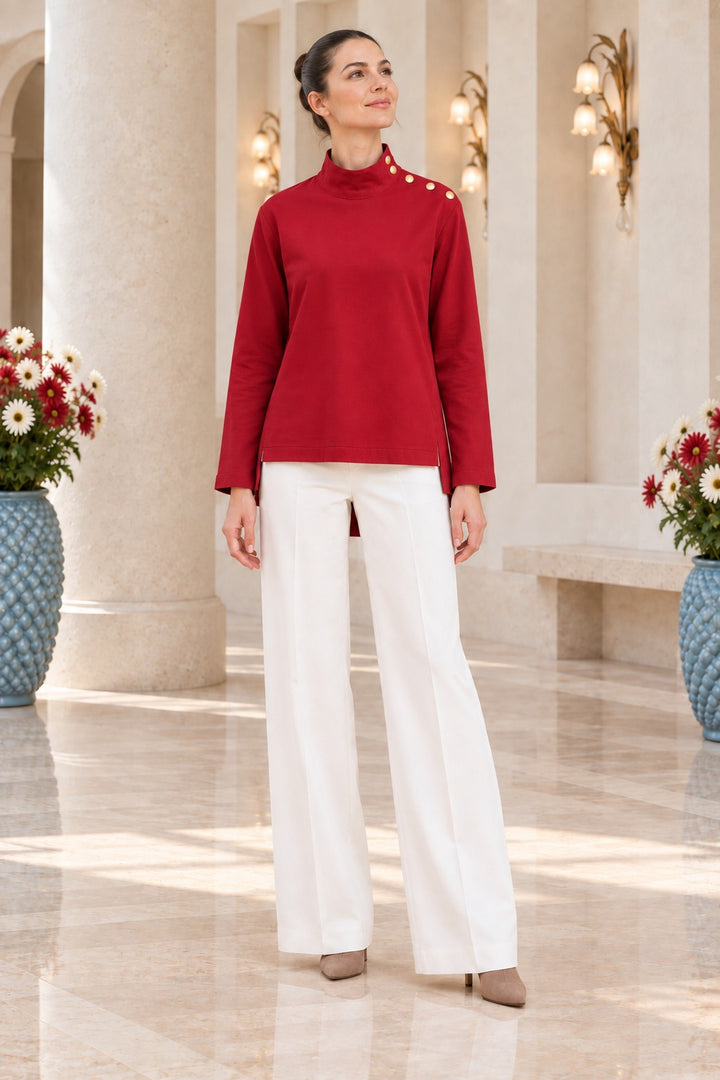 XLJ High-Neck Blouse with Snap Buttons on the Shoulder 441 - Apple Valley