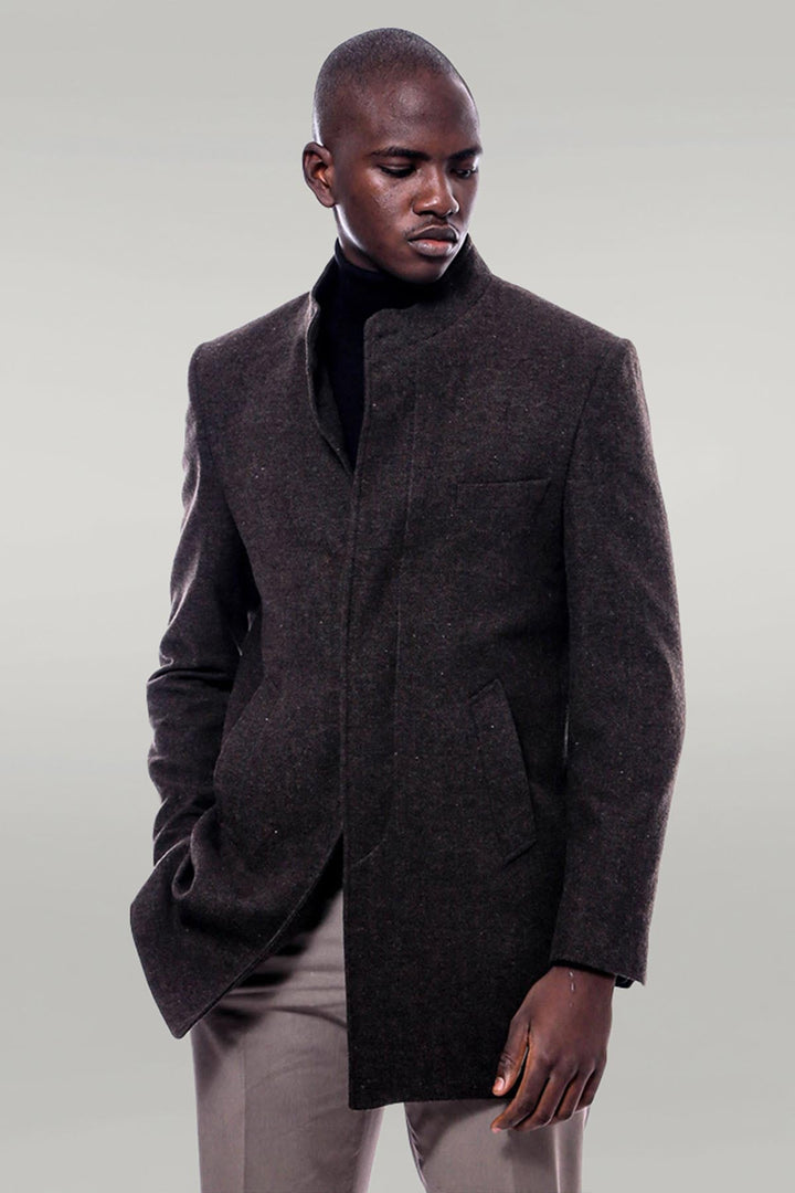 WSS Mandarin Collar Brown Short Coat  - Dilbeek