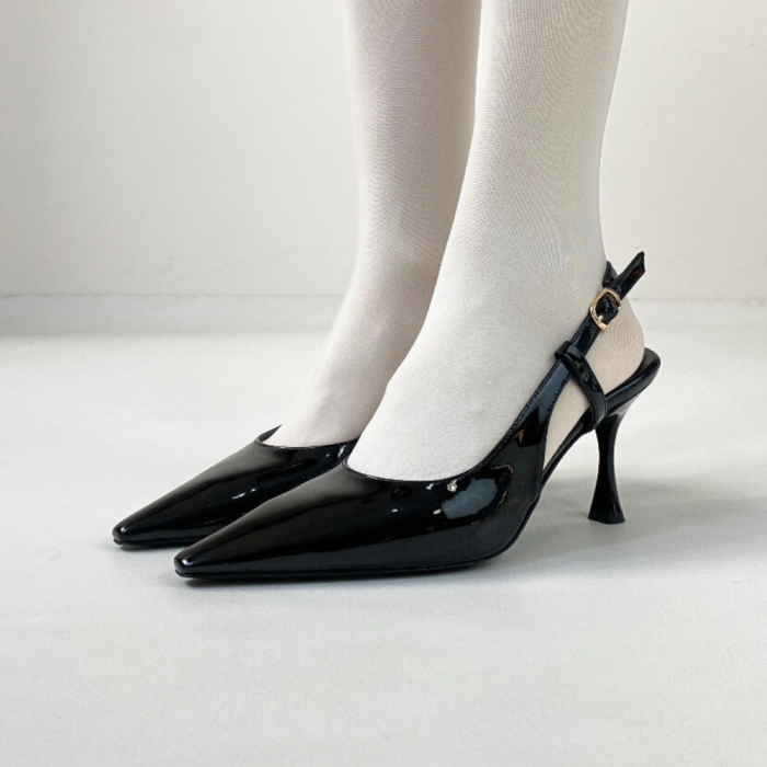 DSM Laser Black Patent Leather Low Heel Women's Shoe - Casalecchio di Reno