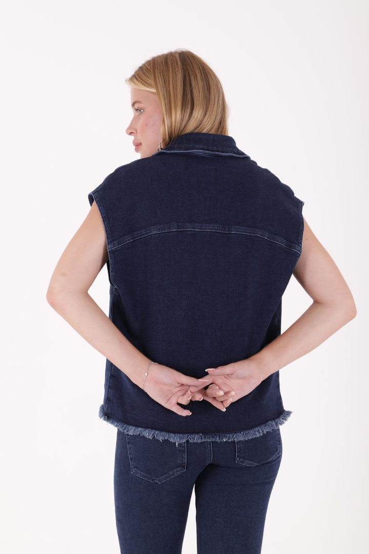 XLJ Fringe Ending Denim Vest with Pocket Mixed - Bordeaux