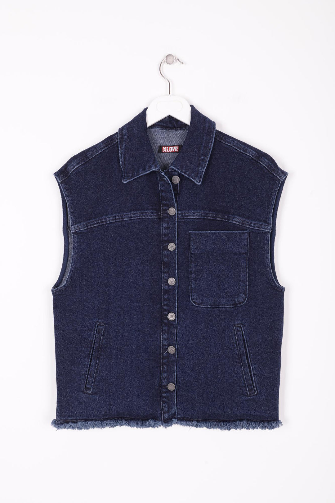 XLJ Fringe Ending Denim Vest with Pocket Mixed - Bordeaux
