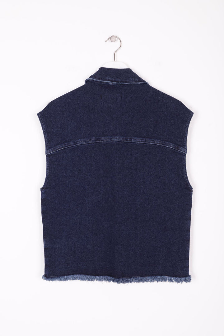 XLJ Fringe Ending Denim Vest with Pocket Mixed - Bordeaux