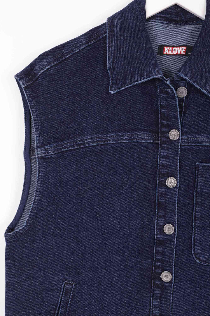 XLJ Fringe Ending Denim Vest with Pocket Mixed - Bordeaux
