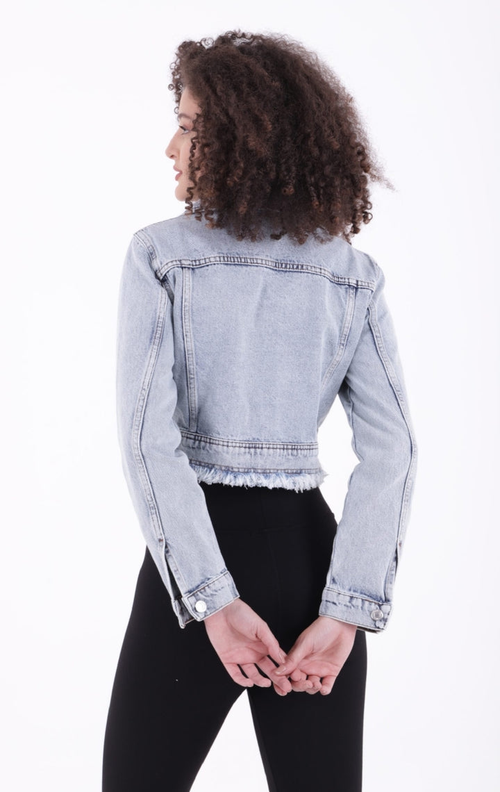 XLJ Short Denim Jacket with Zipper and Fringe Ending Mixed - Lancaster
