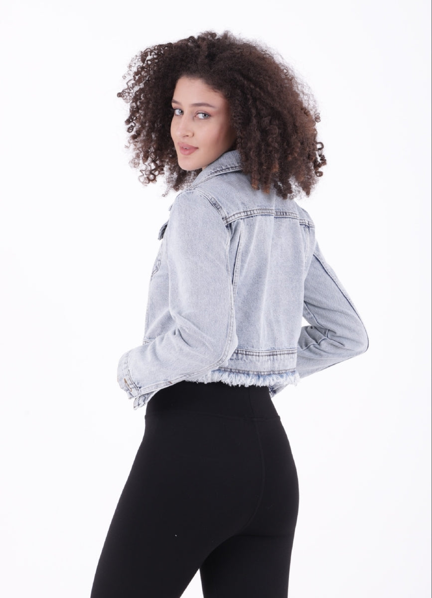 XLJ Short Denim Jacket with Zipper and Fringe Ending Mixed - Lancaster