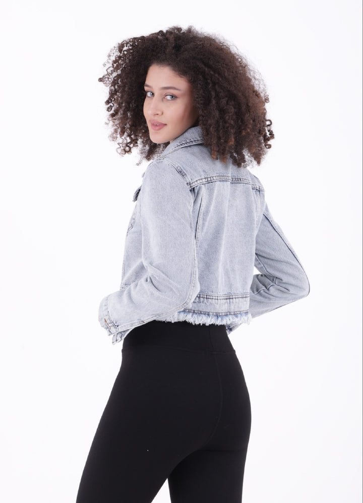 XLJ Short Denim Jacket with Zipper and Fringe Ending Mixed - Lancaster