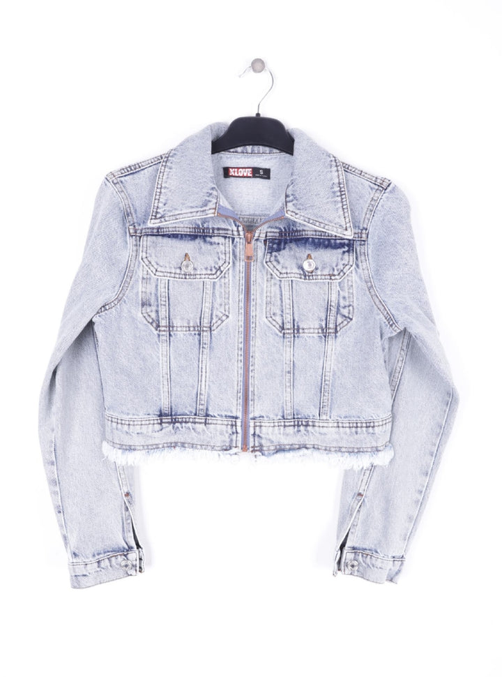 XLJ Short Denim Jacket with Zipper and Fringe Ending Mixed - Lancaster
