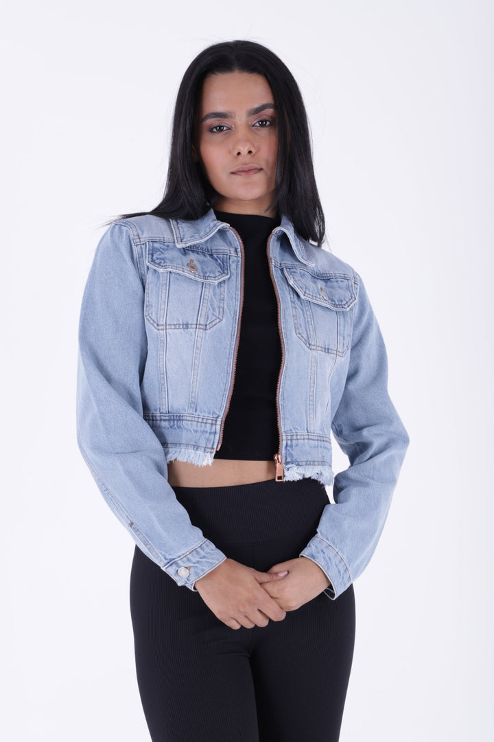XLJ Short Denim Jacket with Zipper and Fringe Ending Mixed - Bozeman