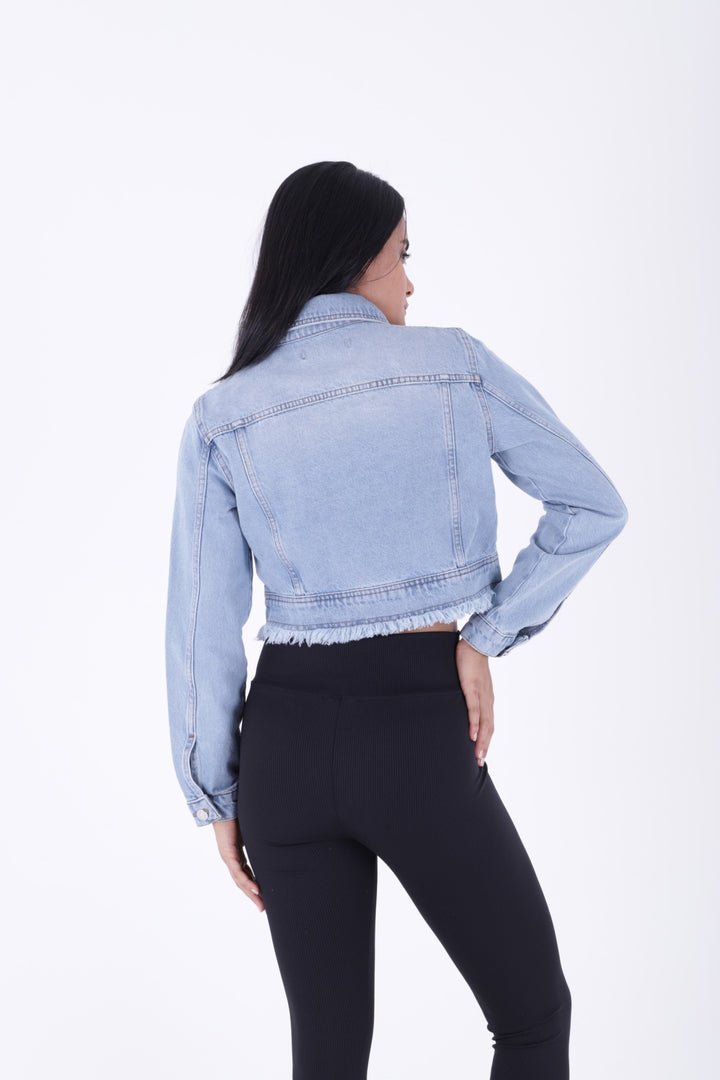 XLJ Short Denim Jacket with Zipper and Fringe Ending Mixed - Bozeman