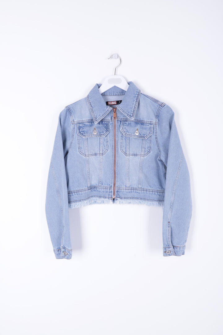XLJ Short Denim Jacket with Zipper and Fringe Ending Mixed - Bozeman
