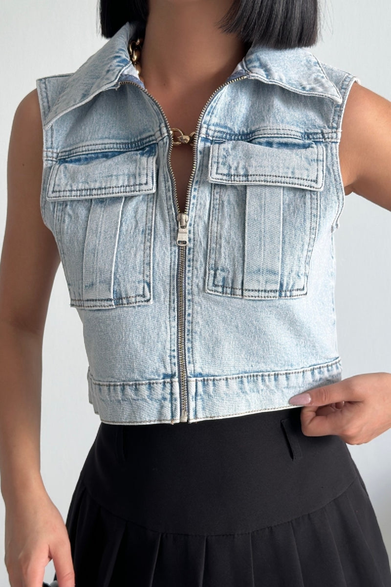 XLJ Mini Denim Vest with Zipper Mixed - Duluth