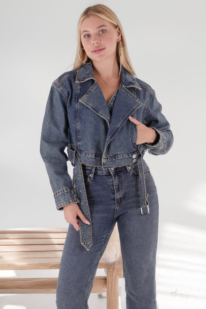 XLJ Short Denim Jacket with Belt on Waist Mixed - Villenave-d’Ornon