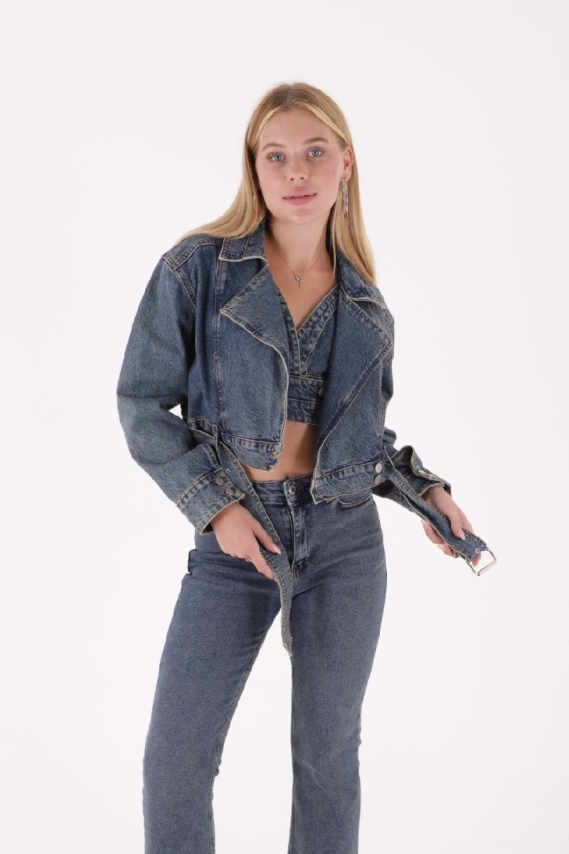 XLJ Short Denim Jacket with Belt on Waist Mixed - Villenave-d’Ornon