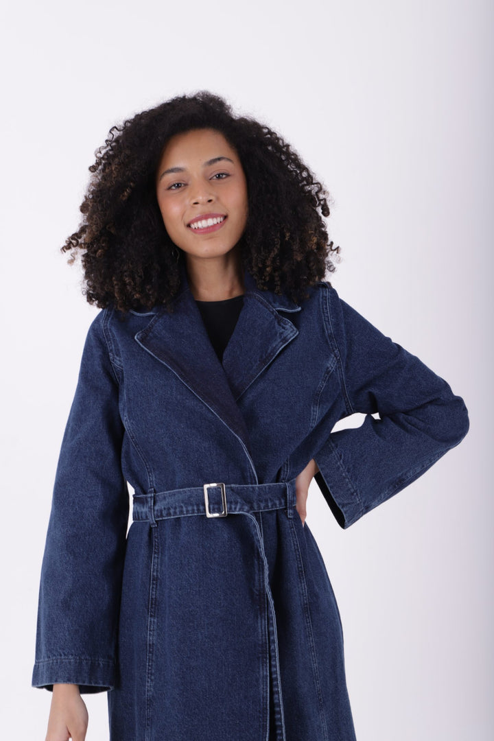 XLJ Denim Trench Coat with Denim Belt Mixed - Mansfield