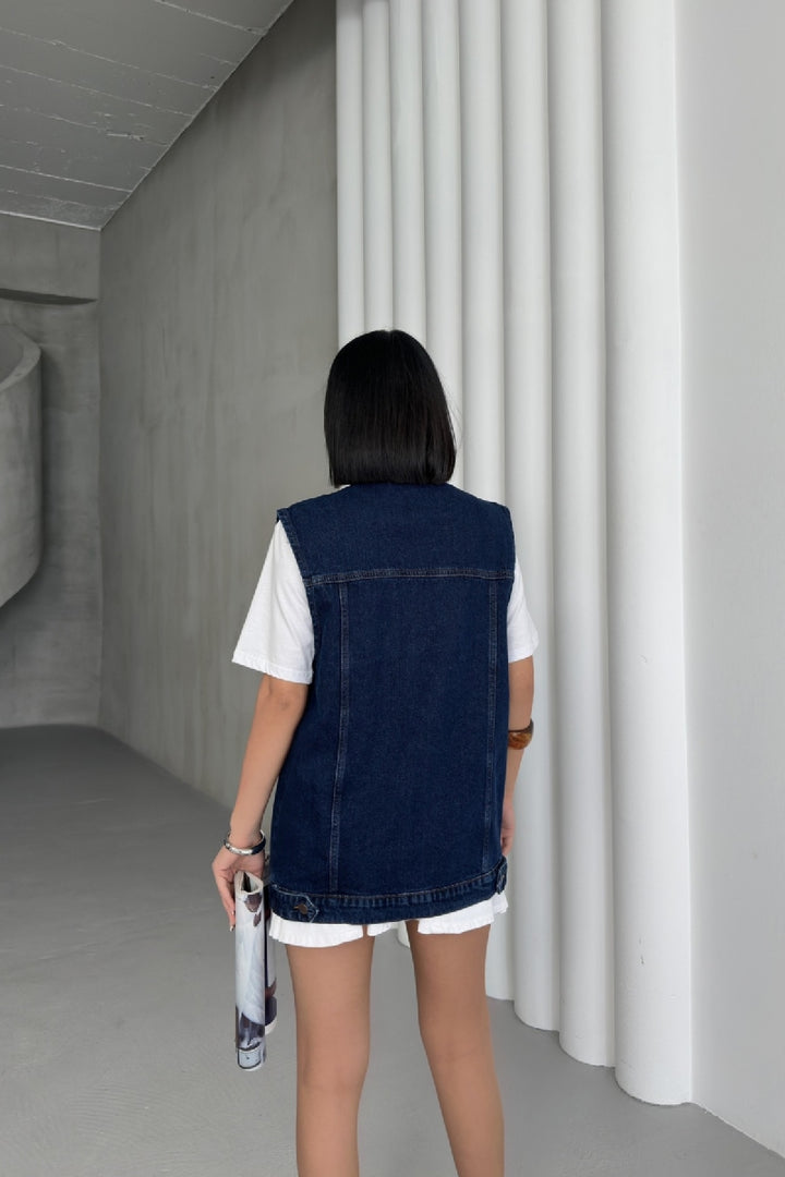 XLJ Medium Length Denim Vest Mixed - Montreuil