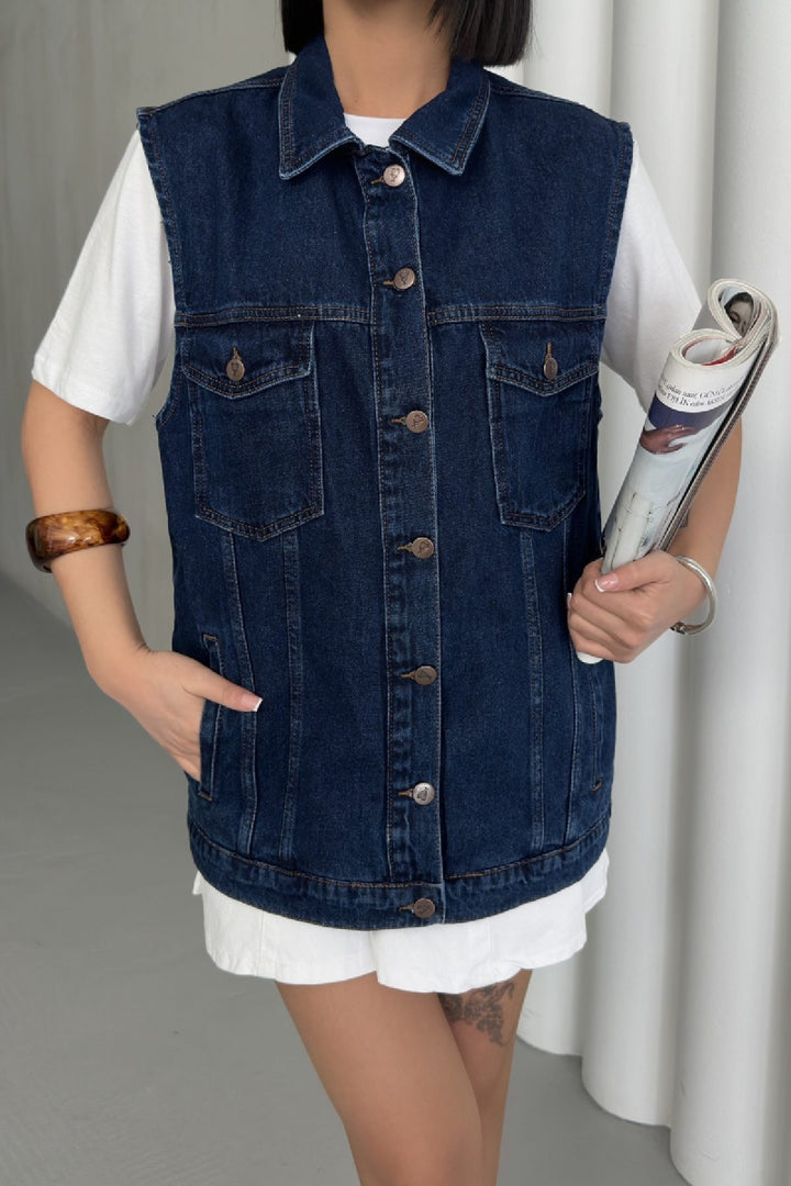 XLJ Medium Length Denim Vest Mixed - Montreuil