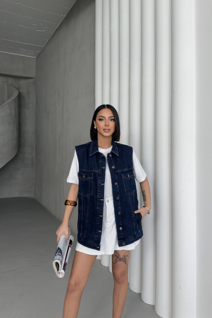 XLJ Medium Length Denim Vest Mixed - Montreuil