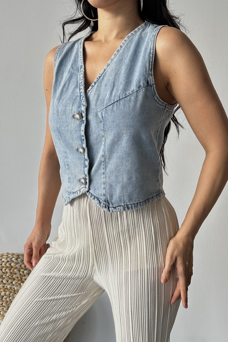 XLJ Denim Vest with Buttons - Dolores Hidalgo Cuna de la Independencia Nacional