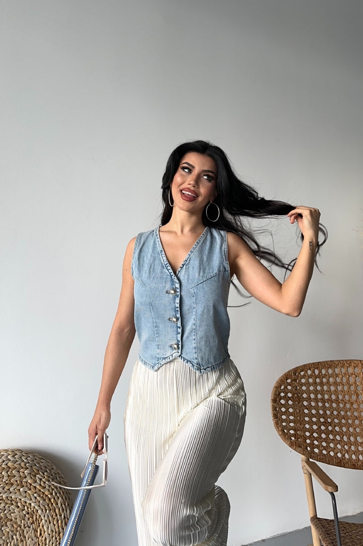 XLJ Denim Vest with Buttons - Dolores Hidalgo Cuna de la Independencia Nacional