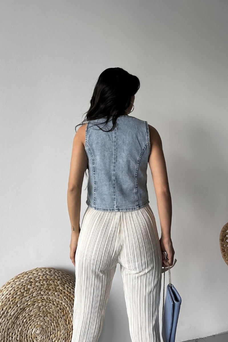 XLJ Denim Vest with Buttons - Dolores Hidalgo Cuna de la Independencia Nacional