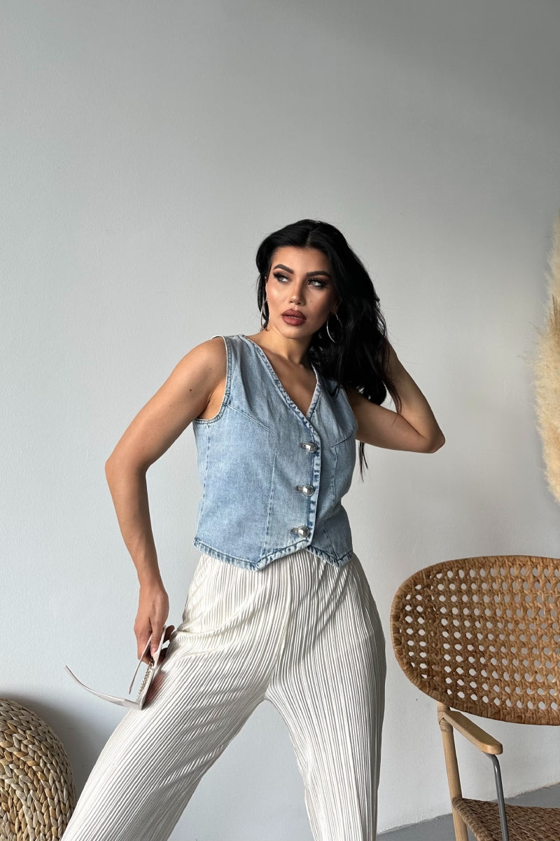 XLJ Denim Vest with Buttons - Dolores Hidalgo Cuna de la Independencia Nacional