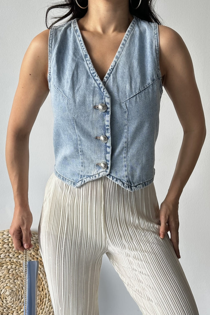 XLJ Denim Vest with Buttons - Dolores Hidalgo Cuna de la Independencia Nacional