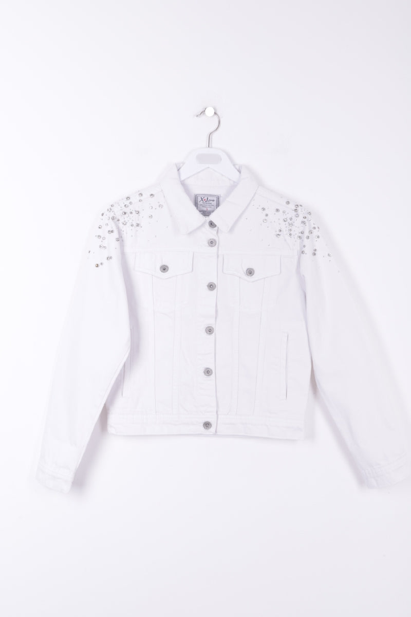XLJ Classic Short Denim Jacket with Decorative Pieces on Shoulders - Union City