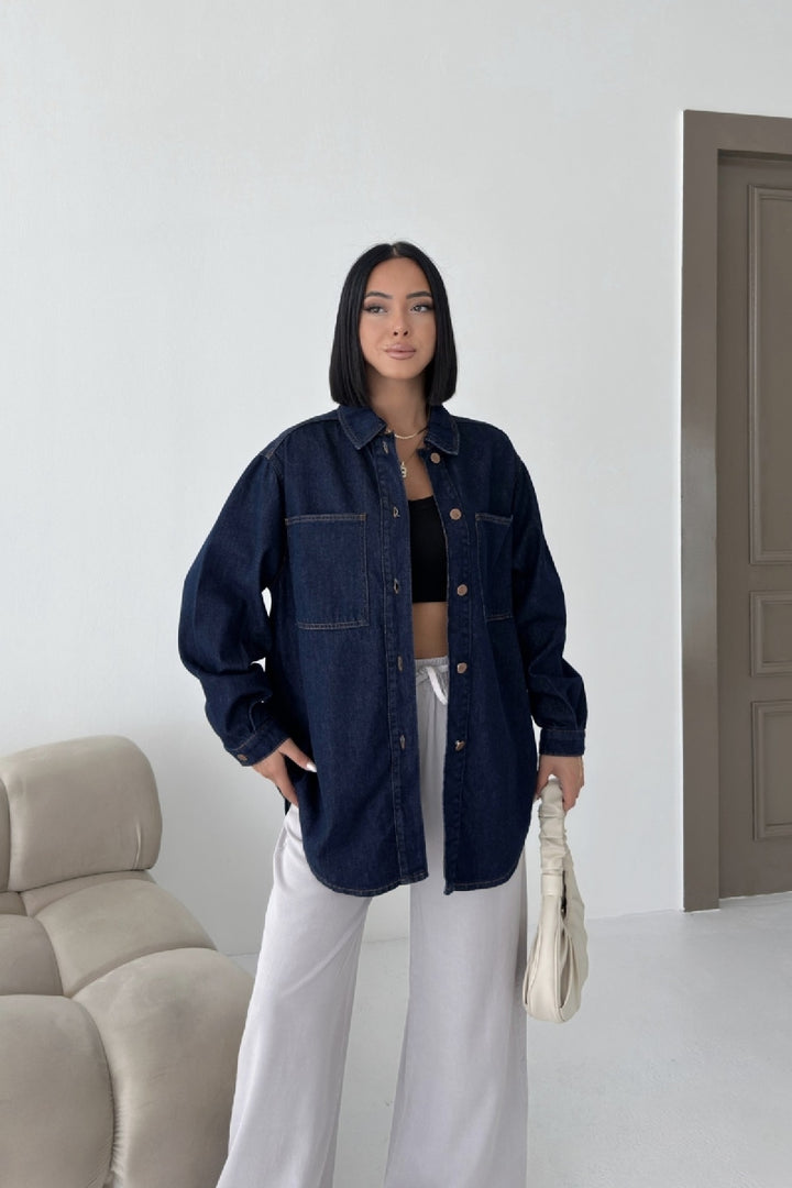 XLJ Oversize Denim Jacket with Buttons - Park Ridge