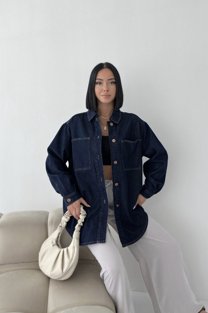 XLJ Oversize Denim Jacket with Buttons - Park Ridge