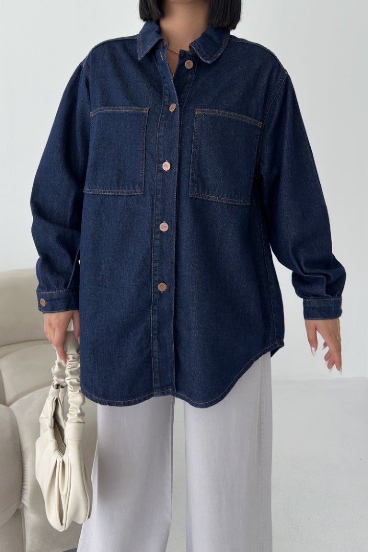 XLJ Oversize Denim Jacket with Buttons - Park Ridge