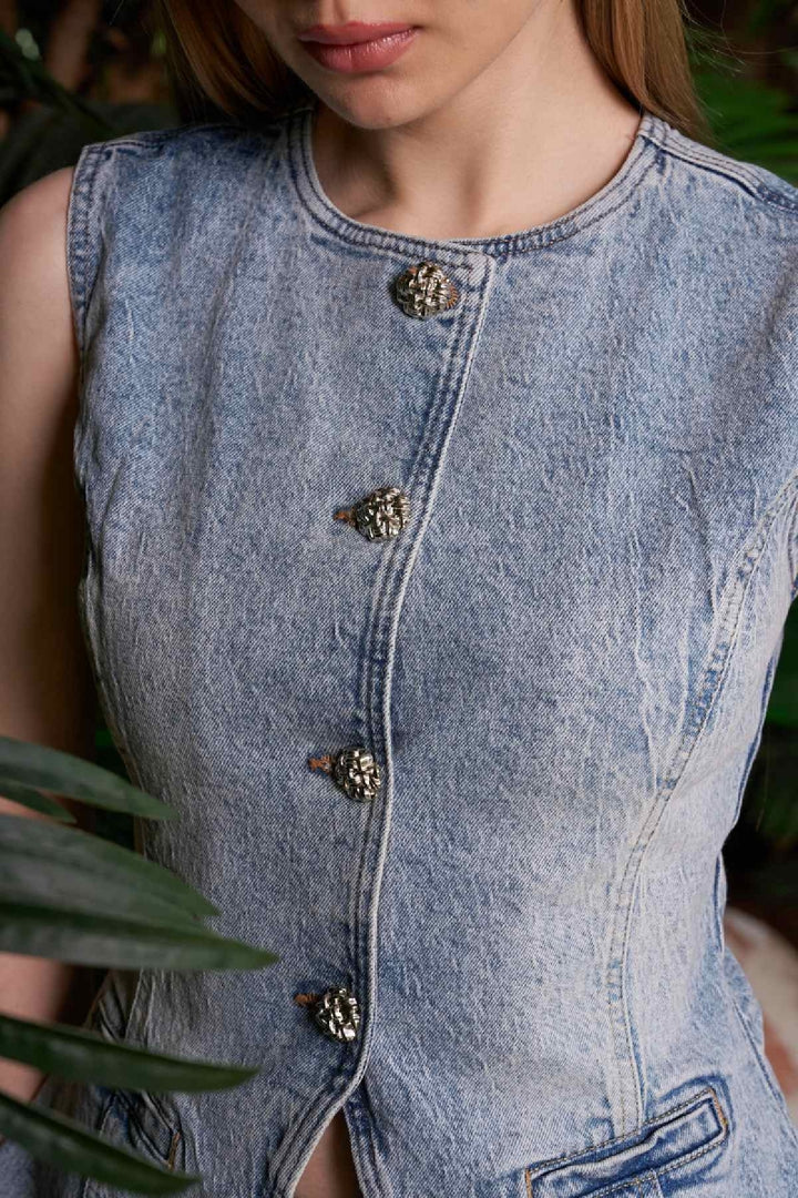 XLJ  Denim Vest with Slit Front - Evansville