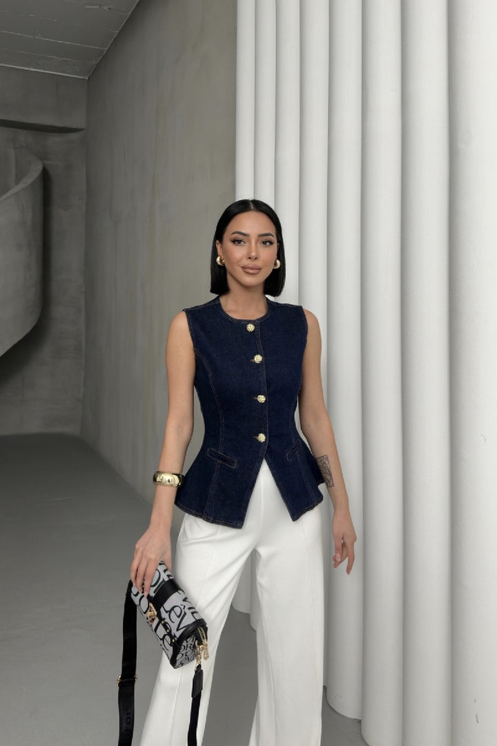 XLJ Denim Vest with Slit Front - Gotha